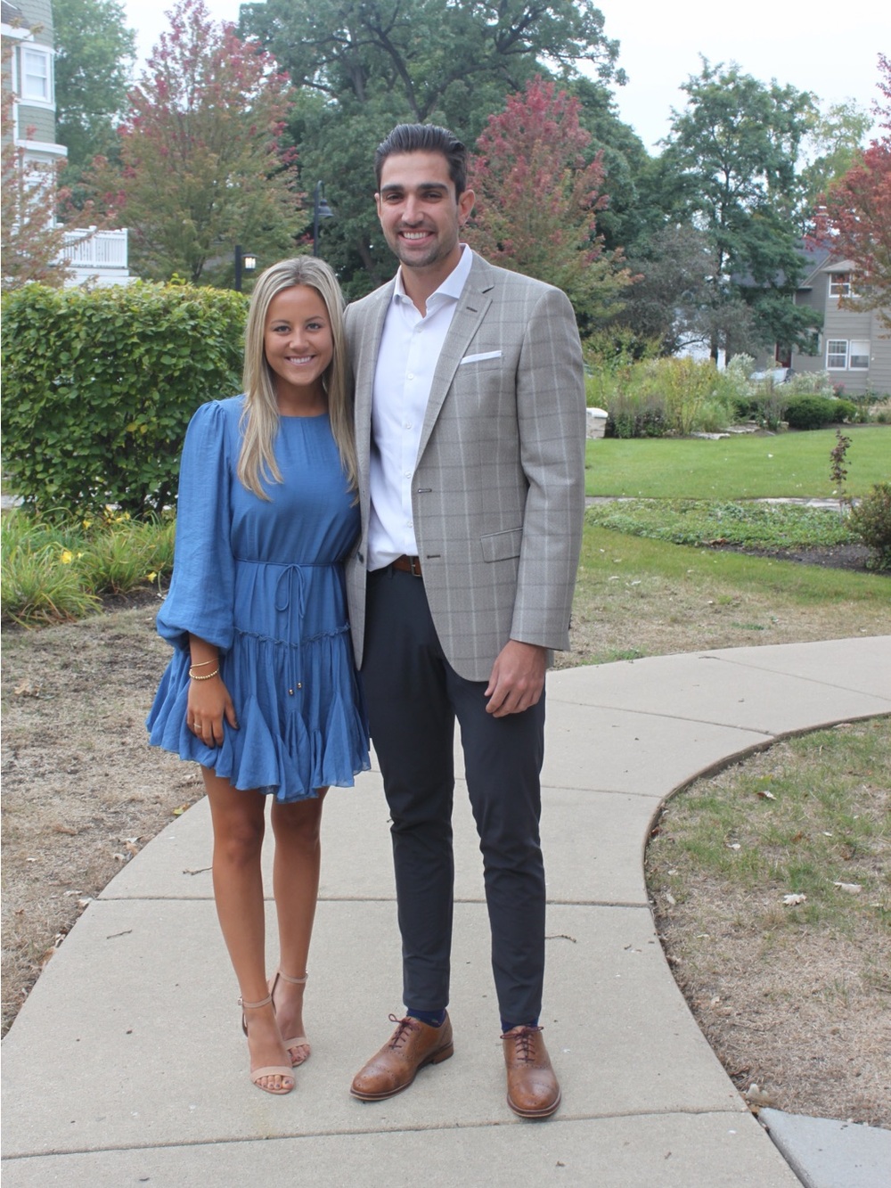 Blue Long Sleeve Tiered Mini Dress with Tie Waist